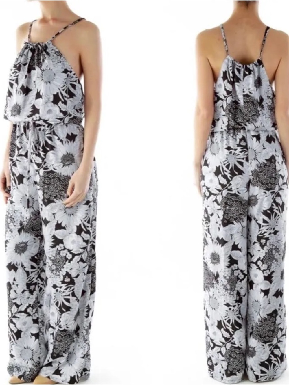 Liberty of London Black & White Floral Halter Romper Jumpsuit